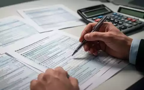 Hände füllen ein komplexes deutsches Steuerformular mit einem Stift aus, umgeben von verschwommenen Finanzdokumenten. - Foto: über boerse-global.de