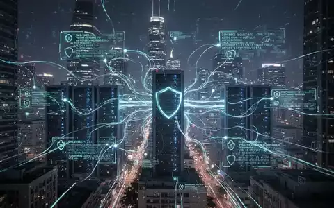 Abstract digital cityscape with glowing data lines flowing between servers, symbolizing critical security updates and vulnerability patches. - Foto: über boerse-global.de