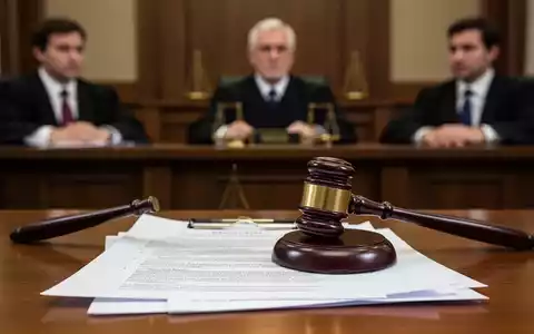 Ein Gerichtssaal mit einem Fokus auf juristische Dokumente oder einen Hammer, im Hintergrund verschwommen Richter und Anwälte. - Foto: über boerse-global.de