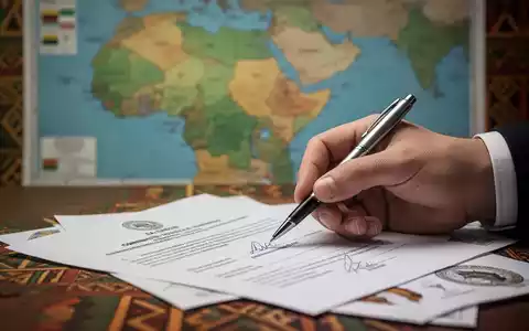Eine Hand unterschreibt ein Dokument, im Hintergrund eine verschwommene Karte von Gabun, die Staatsverträge symbolisiert. - Foto: über boerse-global.de