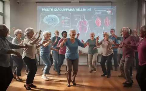 Eine Gruppe älterer Erwachsener lacht und interagiert, umgeben von verschwommenen medizinischen Grafiken, die Gehirn- und Herzgesundheit darstellen. - Foto: über boerse-global.de