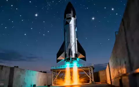 Eine futuristische Rakete startet von einer Startrampe in den Weltraum, mit einem subtilen Glühen um die Basis. - Foto: über boerse-global.de
