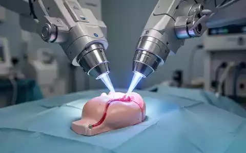 Nahaufnahme eines medizinischen Lasersystems mit blauem Licht, das auf ein Modell der Prostata gerichtet ist, symbolisiert Präzision. - Foto: über boerse-global.de