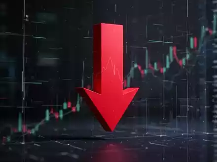 Ein abstrakter roter Pfeil zeigt scharf nach unten und symbolisiert einen deutlichen Jahresverlust an der Börse. - Foto: über boerse-global.de