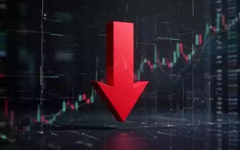 Ein abstrakter roter Pfeil zeigt scharf nach unten und symbolisiert einen deutlichen Jahresverlust an der Börse. - Foto: über boerse-global.de