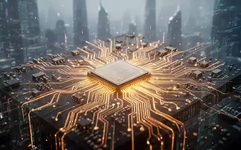 Ein detaillierter, leuchtender Mikrochip, der Wachstum und Innovation darstellt, mit einem weichgezeichneten futuristischen Stadtbild im Hintergrund. - Foto: über boerse-global.de