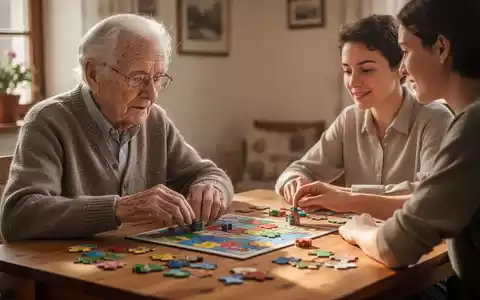 Eine ältere Person und eine jüngere Person spielen zusammen ein Gedächtnisspiel, das auf einem Tisch liegt. - Foto: über boerse-global.de