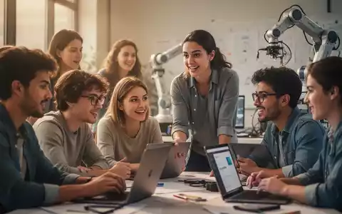 Junge Erwachsene in einem Workshop, konzentriert bei der Arbeit an Laptops, mit einem Coach im Hintergrund, der Hilfestellung gibt. - Foto: über boerse-global.de