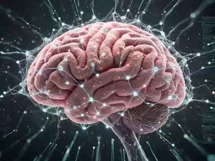 Ein stilisiertes, leuchtendes neuronales Netz überlagert ein Mikroskopbild von Hirngewebe mit digitalen Datenströmen. - Foto: über boerse-global.de