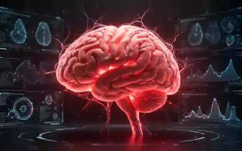 Ein futuristisches, leuchtendes Gehirnmodell mit komplexen neuronalen Bahnen, beleuchtet von rotem und infrarotem Licht, umgeben von digitalen Schnittstellen. - Foto: über boerse-global.de