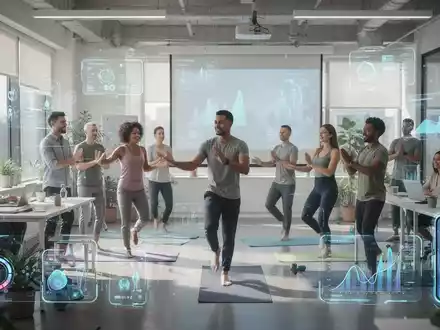 Mitarbeiter nehmen an einem modernen Seminar für betriebliche Gesundheitsförderung teil, mit digitalen Tools und Technologie im Hintergrund. - Foto: über boerse-global.de