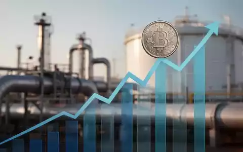 Ein stilisierter Finanzgraph mit aufsteigendem Trend, darauf eine Dollarmünze, im Hintergrund verschwommene Energieinfrastruktur. - Foto: über boerse-global.de