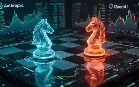 Ein stilisiertes digitales Schachbrett, auf dem eine blaue Figur eine rote Figur unter Druck setzt, symbolisiert den Wettbewerb zwischen Anthropic und OpenAI. - Foto: über boerse-global.de