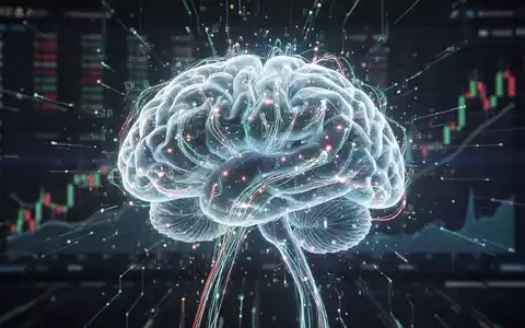 Futuristisches neuronales Netzwerk oder KI-Gehirn mit Datenströmen, im Hintergrund eine unscharfe Finanzgrafik. - Foto: über boerse-global.de