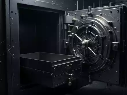 Ein offenes, leeres Schließfach in einem dunklen Banktresorraum, mit Fokus auf die Mechanik der Tresortür. - Foto: über boerse-global.de