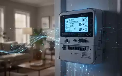 Nahaufnahme eines modernen Smart Meters mit digitaler Anzeige, die Energieverbrauchsdaten darstellt und blau leuchtet. - Foto: über boerse-global.de