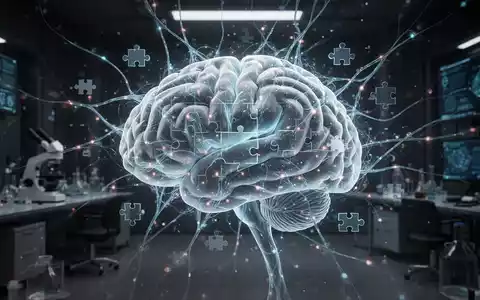 Abstraktes Bild eines leuchtenden neuronalen Netzwerks mit integrierten Puzzleteilen, das kognitive Stimulation darstellt. - Foto: über boerse-global.de