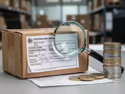 Ein kleines Paket mit Zollformular und Euromünzen, symbolisiert neue Zollgebühren. - Foto: über boerse-global.de