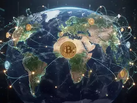 Digital currency flowing across a globe, with network lines connecting continents, symbolizing fast cross-border transactions. - Foto: über boerse-global.de