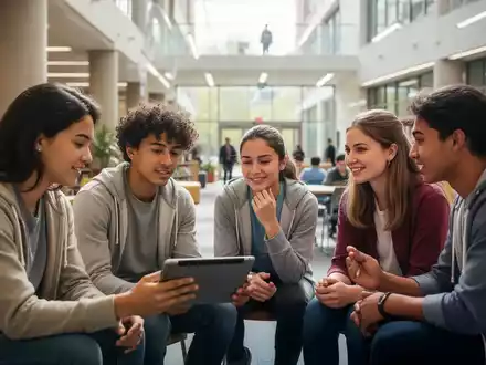 Eine vielfältige Gruppe von Studierenden diskutiert auf einem modernen Campus, der Zusammenarbeit und Unterstützung für psychische Resilienz symbolisiert. - Foto: über boerse-global.de