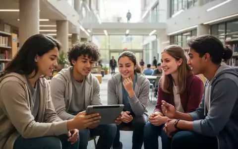 Eine vielfältige Gruppe von Studierenden diskutiert auf einem modernen Campus, der Zusammenarbeit und Unterstützung für psychische Resilienz symbolisiert. - Foto: über boerse-global.de