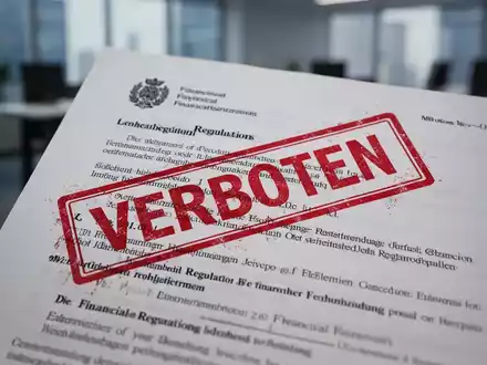 Ein offizielles Dokument mit einem roten 'STOP'-Stempel, der Finanzregulierung symbolisiert, im Hintergrund ein unscharfes Büro. - Foto: über boerse-global.de
