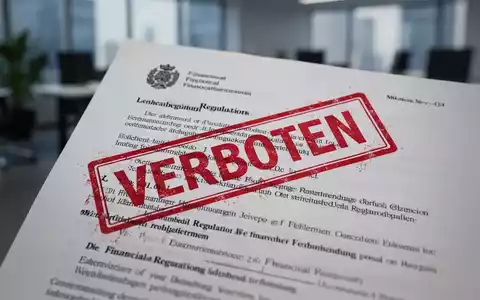 Ein offizielles Dokument mit einem roten 'STOP'-Stempel, der Finanzregulierung symbolisiert, im Hintergrund ein unscharfes Büro. - Foto: über boerse-global.de