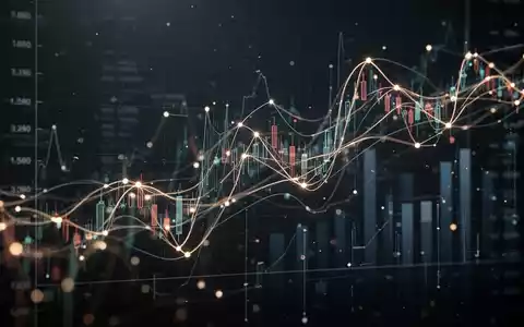 Abstrakte Darstellung von Finanzdaten, die sich neu ausrichten, mit leuchtenden Linien und Knoten vor dunklem Hintergrund. - Foto: über boerse-global.de
