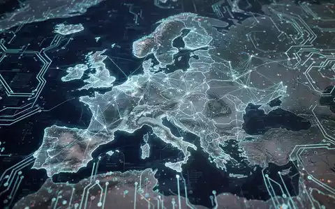 A glowing digital map of Europe with data networks and circuit patterns, symbolizing digital sovereignty and independence. - Foto: über boerse-global.de