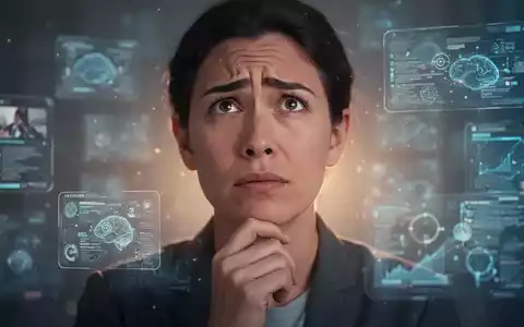 Eine nachdenkliche Person, umgeben von verschwommenen digitalen Schnittstellen und einem sanften Licht, das mentale Überlastung symbolisiert. - Foto: über boerse-global.de
