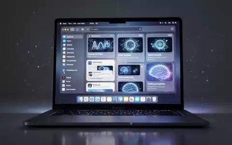 A close-up of a modern Mac laptop screen showing the Safari browser with intelligently organized tabs and glowing AI features. - Foto: über boerse-global.de