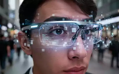 Eine Person trägt Smart Glasses, die teilweise durch einen digitalen Privatsphäre-Schild verdeckt sind. Im Hintergrund ein unscharfer öffentlicher Raum. - Foto: über boerse-global.de