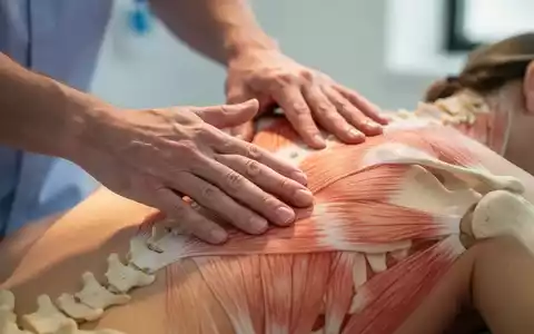 Nahaufnahme der Hände eines Physiotherapeuten, der manuelle Therapie am Rücken eines Patienten durchführt, mit Fokus auf Muskeln und Skelett. - Foto: über boerse-global.de