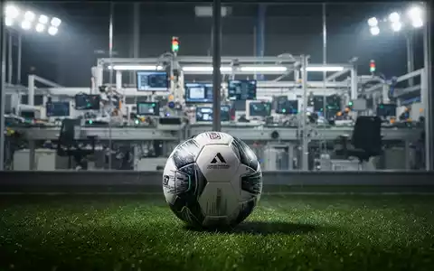 Ein Fußball auf einem grünen Rasen, im Hintergrund schemenhaft eine Elektronikfabrik, beleuchtet von Stadionlichtern. - Foto: über boerse-global.de