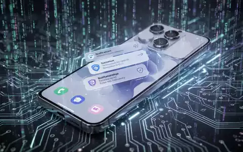 A Samsung Galaxy S25 smartphone screen showing AI notification summaries and security icons, with digital data streams in the background. - Foto: über boerse-global.de