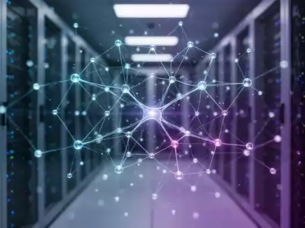 An abstract depiction of artificial intelligence, featuring glowing interconnected nodes against a backdrop of server racks. - Foto: über boerse-global.de