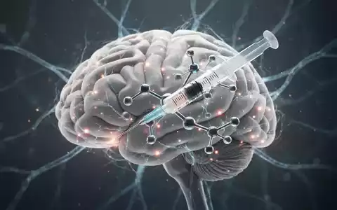 Ein stilisiertes Gehirn mit leuchtenden neuronalen Pfaden und einer medizinischen Spritze, die Forschung und Prävention darstellt. - Foto: über boerse-global.de