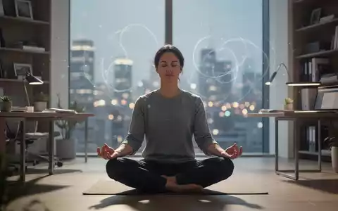 Eine Person meditiert in einem ruhigen Büro mit weichem Licht, das mentale Klarheit und Konzentration symbolisiert. - Foto: über boerse-global.de