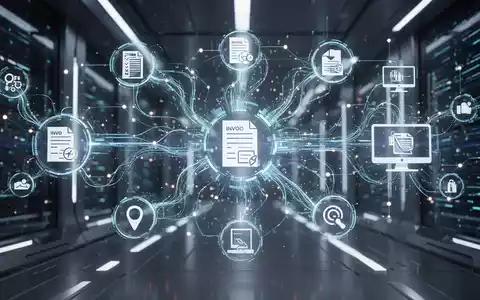 Ein stilisiertes, leuchtendes Netzwerk digitaler Datenflüsse, das Geschäftssymbole verbindet und Effizienz und Compliance bei der digitalen Rechnungsstellung darstellt. - Foto: über boerse-global.de