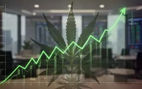 Ein stilisierter, aufwärts gerichteter Finanzgraph mit dezenten Cannabisblättern im Hintergrund, der Wachstum und einen Aktienrückkauf symbolisiert. - Foto: über boerse-global.de