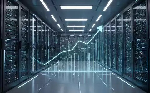 Ein futuristisches Rechenzentrum mit leuchtenden Server-Racks, das digitales Wachstum und Auftragsbestände symbolisiert. - Foto: über boerse-global.de