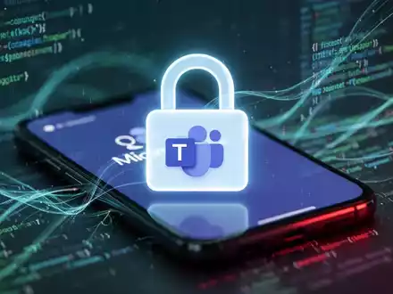 A glowing padlock icon over a smartphone displaying the Microsoft Teams logo, with abstract code in the background, symbolizing a security vulnerability. - Foto: über boerse-global.de