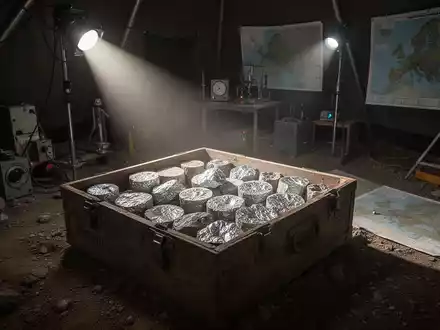 Geologische Bohrkernprobenbox mit silberhaltigen Gesteinskernen in einem dunklen Explorationszelt, wissenschaftliche Ausrüstung im Hintergrund. - Foto: über boerse-global.de