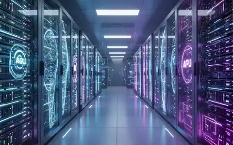 Glowing server racks in a futuristic data center, symbolizing advanced AI and GPU technology like NVIDIA's Blackwell architecture. - Foto: über boerse-global.de