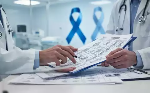 Nahaufnahme der Hände eines Arztes, der medizinische Diagramme überprüft, mit einer blauen Schleife im Hintergrund. - Foto: über boerse-global.de