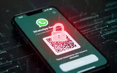 Ein Smartphone-Bildschirm zeigt eine gefälschte WhatsApp-Sicherheitsseite mit einem QR-Code und einem digitalen Vorhängeschloss. - Foto: über boerse-global.de