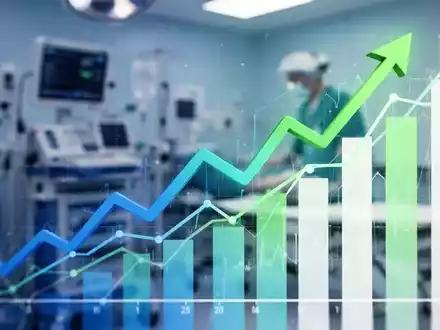 Abstrakte Darstellung von Kosteneinsparungen im Gesundheitswesen mit einem aufsteigenden Finanzdiagramm und medizinischer Ausrüstung im Hintergrund. - Foto: über boerse-global.de