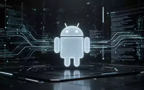 A stylized Android logo glowing on a dark digital interface, surrounded by abstract lines and data streams, representing software updates. - Foto: über boerse-global.de