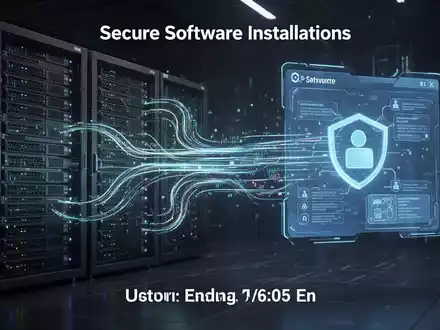 Digital representation of secure software installations, with data streams connecting a server to a user interface. - Foto: über boerse-global.de