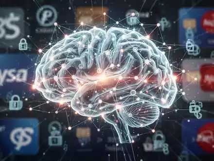 A stylized, glowing AI brain or network overlaid on a blurred background of digital payment symbols, representing AI-driven payments. - Foto: über boerse-global.de
